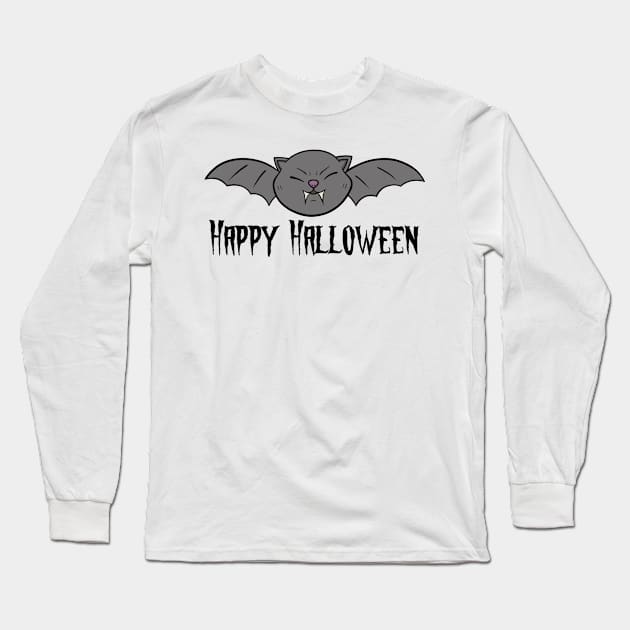 Happy Halloween Cat Bat Long Sleeve T-Shirt by Funky Chik’n